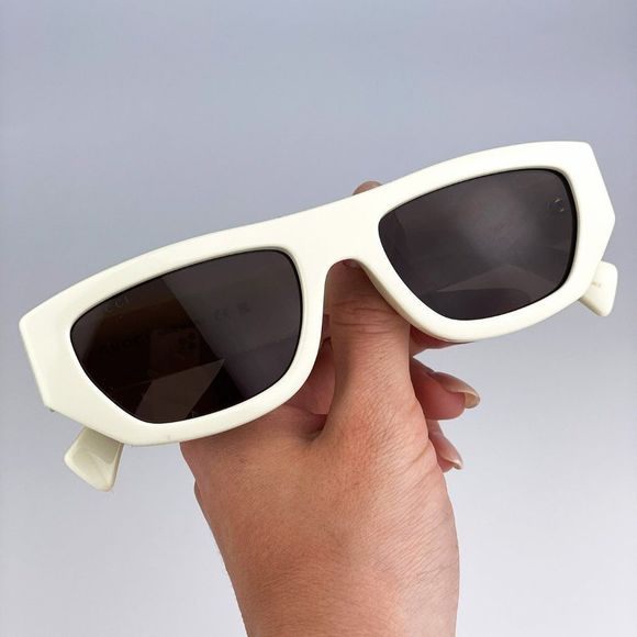 Gucci GG1134S 003 Sunglasses Ivory White Brown Rectangle Unisex - Picture 4 of 13